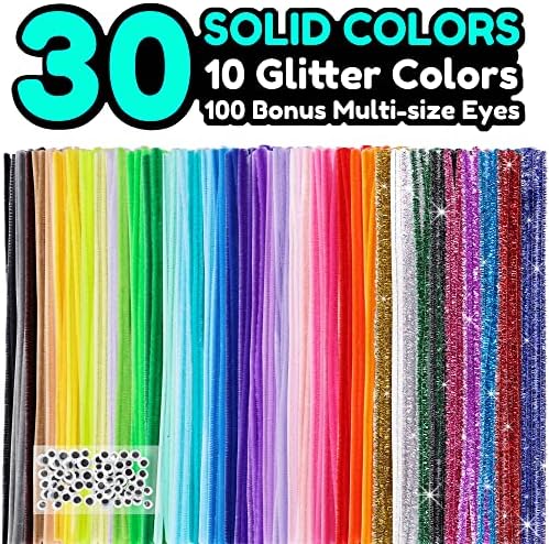 Pllieay [460 יח '] 360 יחסי צינור חומרי צינור Chenille Stems-40 צבע מגוון- עם 100 חלקים מתנעמים עיניים לילדים